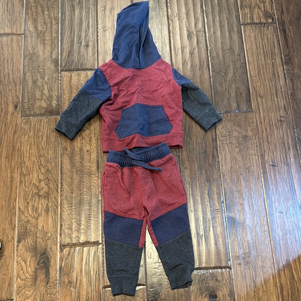Red and Blue Hooded Toddler Outfit